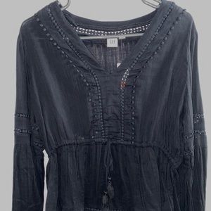 Black Long Sleeve Blouse with Detailing